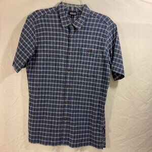 Patagonia Men's Back Step Shirt Blue Plaid Button Up Outdoor Natural Size M